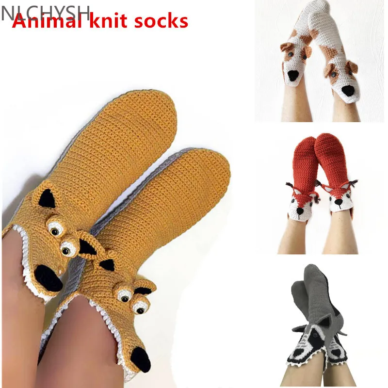 

Funny Knit Animal Socks Novelty 3D Creative Wide Mouth Socks Thick Knit Warm Winter Alligator Floor Socks Unisex