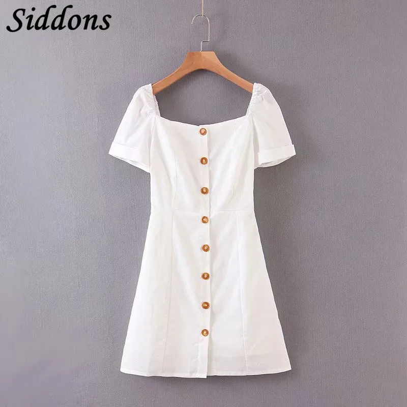 Стильное хлопковое льняное мини-платье на пуговицах ZA женское белое платье с