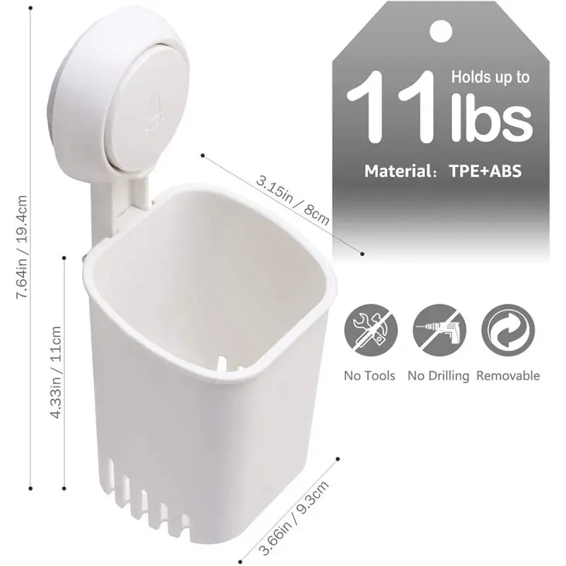

Suction Cup Toothbrush Holder Wall Mounted, Toothpaste, Shaver, Razor and Makeup Brush, No Drill or Nail Needed - White