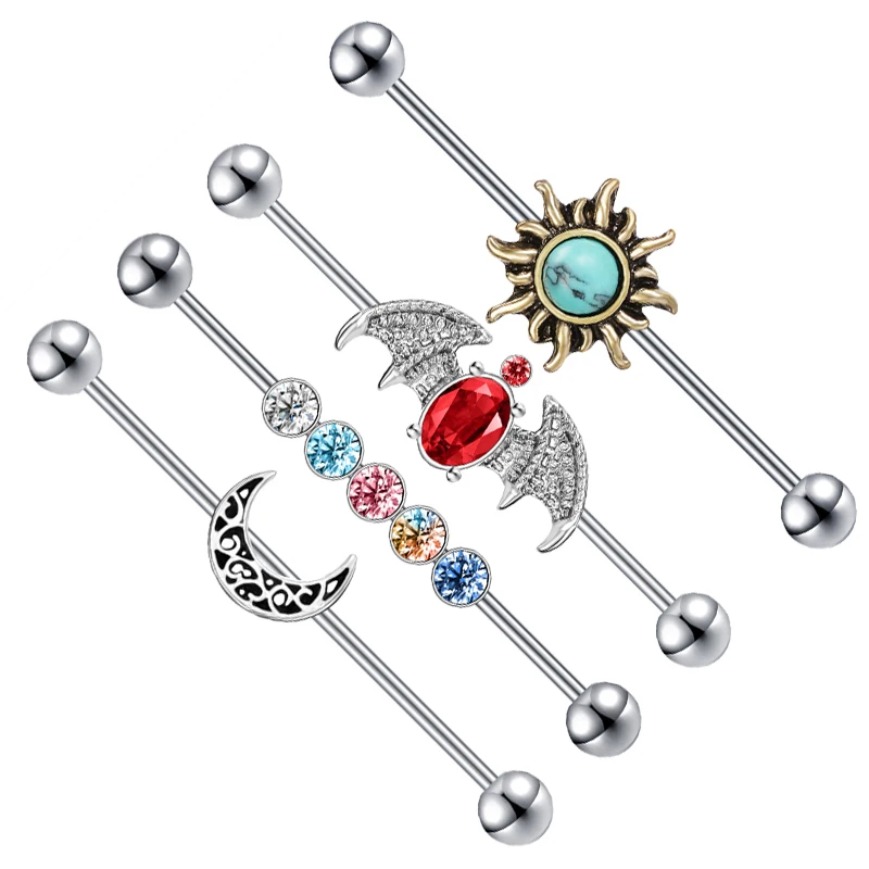 

AOEDEJ Stainless Steel Industrial Piercing Earring for Women Men Flexible Opal Long Studs Earring Bat Crystal Cartilage Earrings