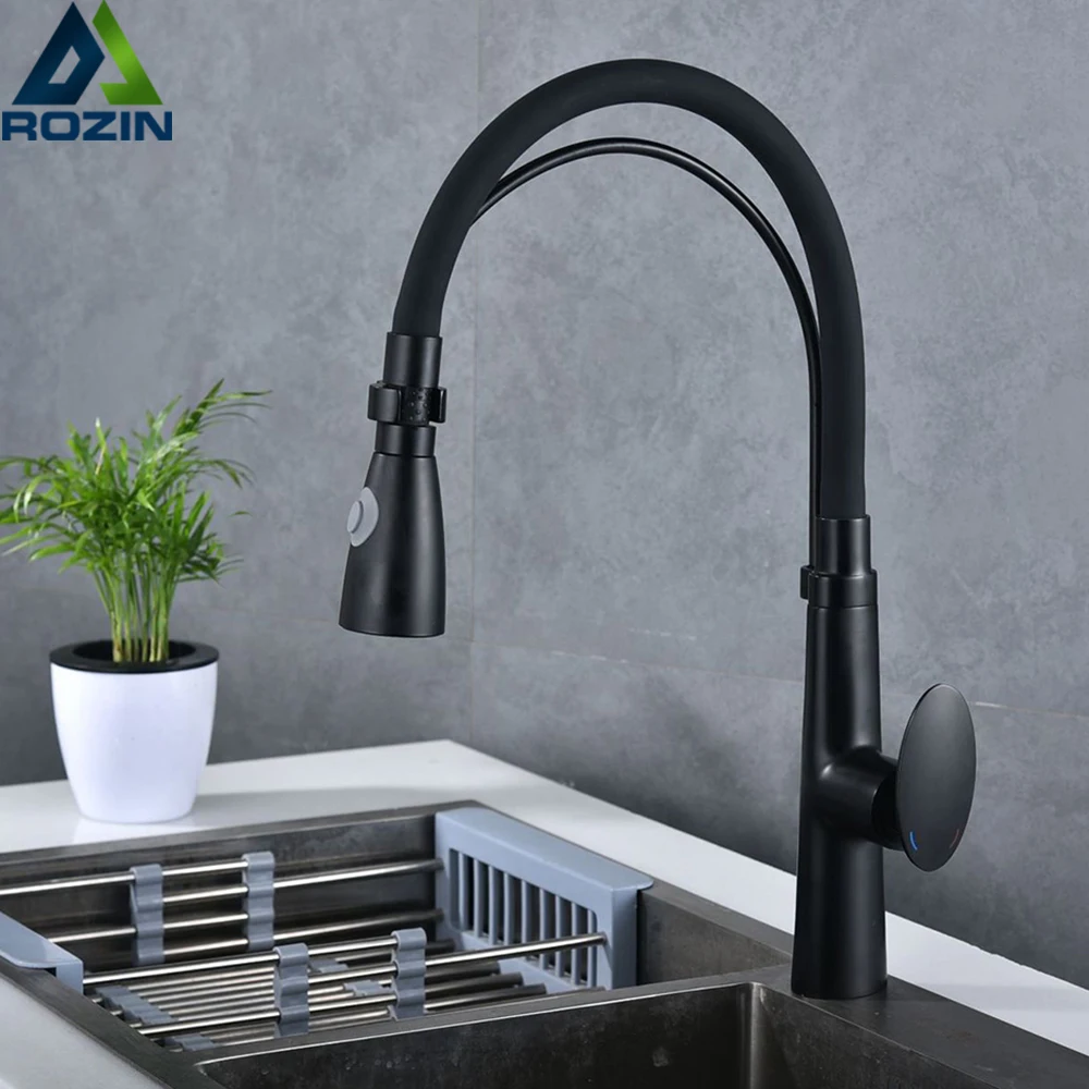 Черный вытяжной смеситель для кухонной раковины горячей и холодной воды