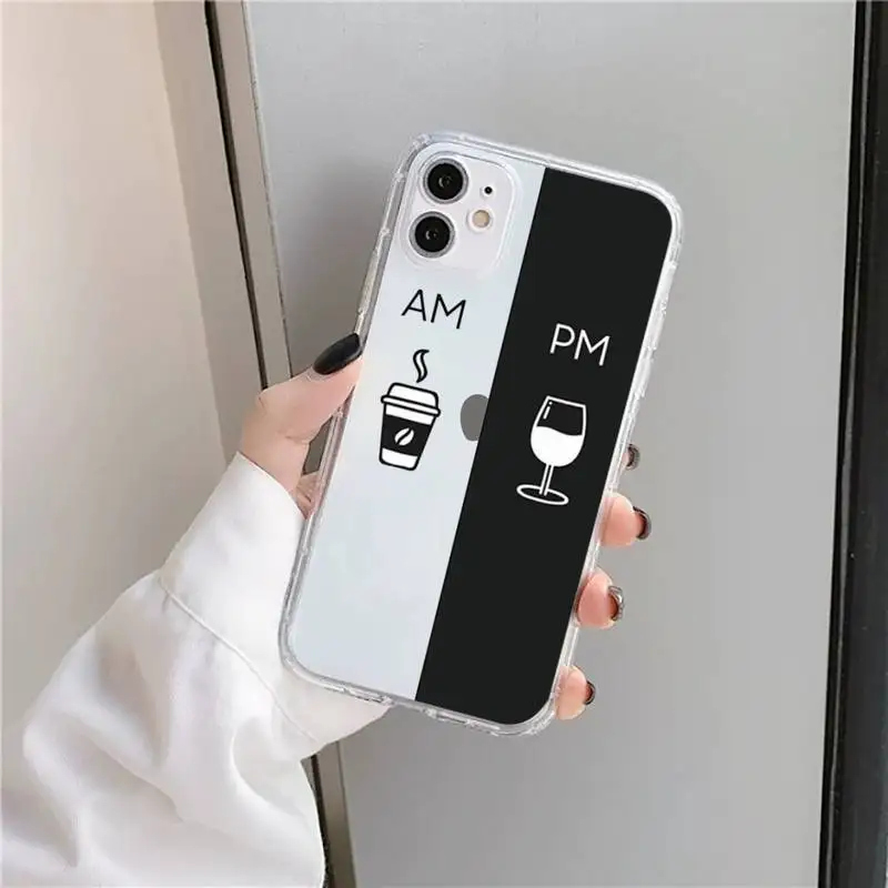 

Coffee Wine Cup Phone Case Transparent for iPhone 11 12 mini pro XS MAX 8 7 6 6S Plus X 5S SE 2020 XR