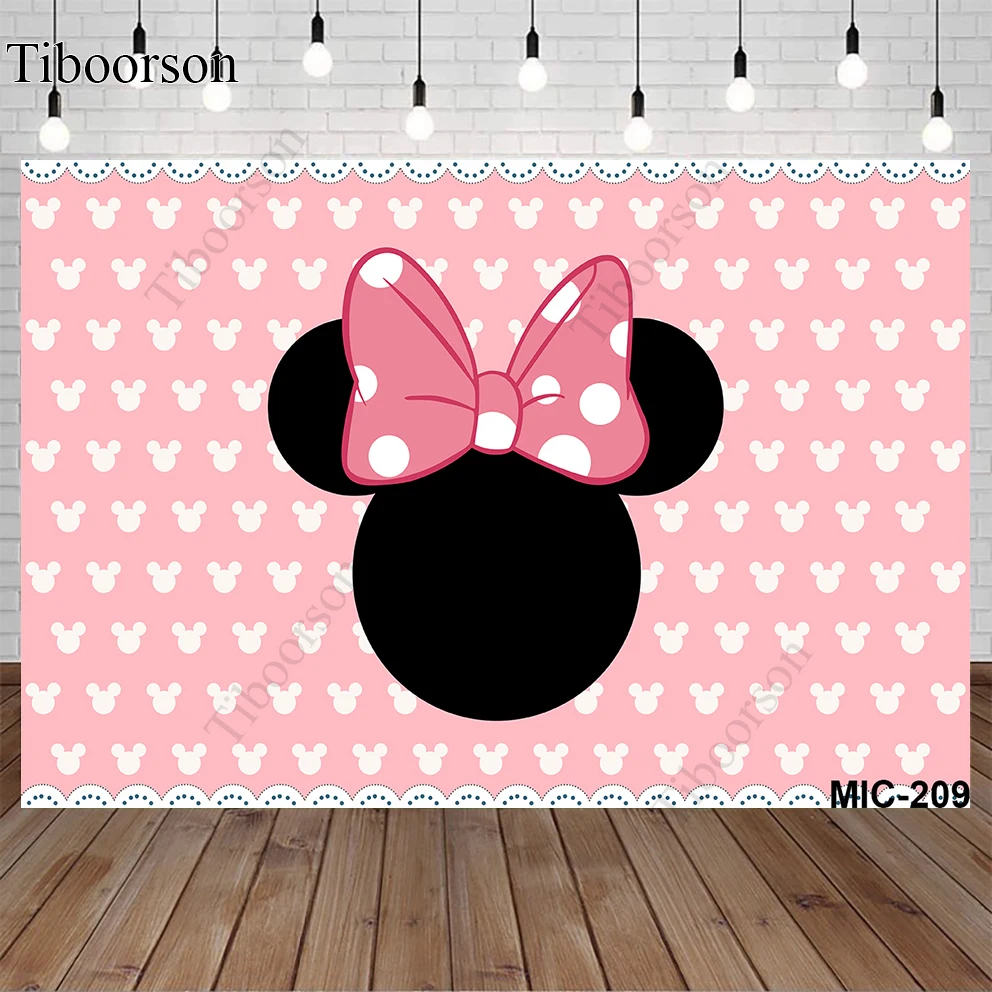 

Mouse Head Girl 1st Birthday Party Mini Wavelet Point Backdrops Party Cartoon Background Newborn Baby Shower Wallpaper