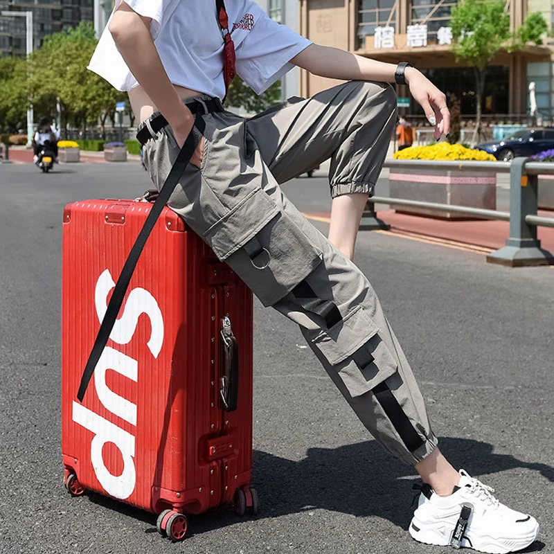 

Women Fashion Cargo Pants Ankle Length Streetwear Elastic Waist Joggers Female Loose Trousers Casual Plus Size Haren Pants
