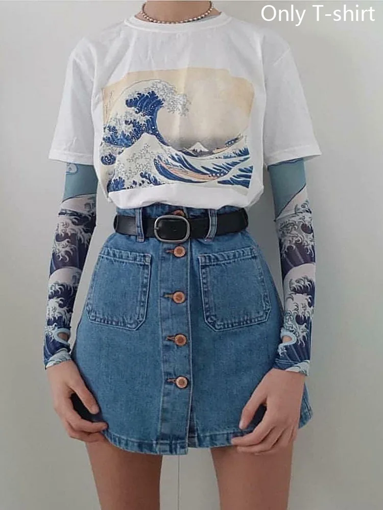 Новинка женская футболка в стиле Харадзюку Ретро стиль принт короткий рукав Топы