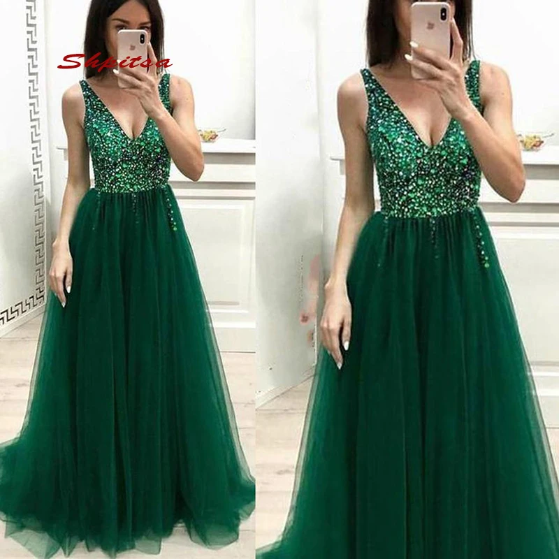 

Luxury Long Evening Dresses Party Plus Size Ladies A Line Crystal Women Prom Formal Dresses Evening Gown
