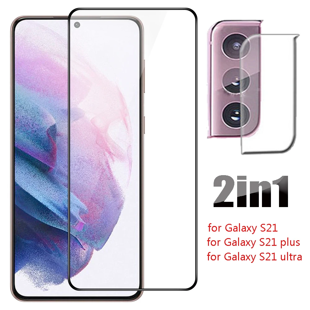 

For Samsung Galaxy S21 Plus Ultra Full Screen Tempered Glass Film Black Edge Silk Screen Protector & Camera Lens Glass Film