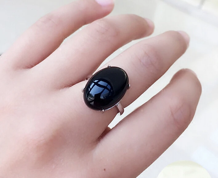 Бесплатная доставка натуральный черный оникс открытие кольцо подходит ко всему