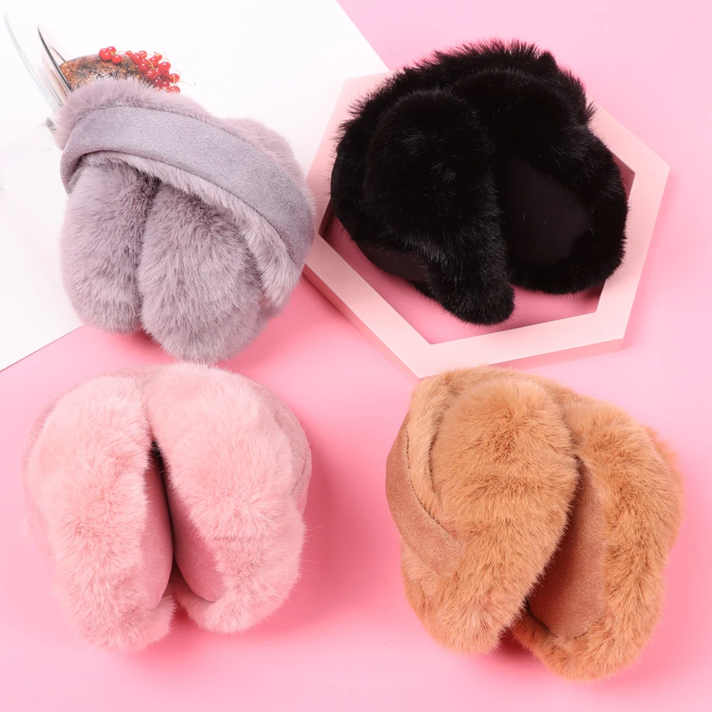 Женские зимние теплые пушистые наушники однотонные Мягкие плюшевые сохраняющие