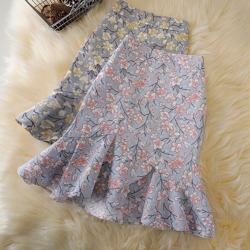 

Женская юбка-годе с высокой талией, асимметричная короткая юбка-трапеция с оборками и цветочным принтом, юбка-годе в стиле ретро, весна-лето