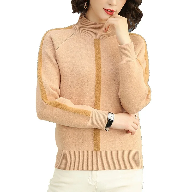 Бархатный пуловер свитер с высоким воротом женский новинка 2019 сплошной цвет