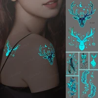 luminous stickers neck tattoo temporary glitter tattoo kids reindeer linear geometric moon stars back sexy tato green blue glow