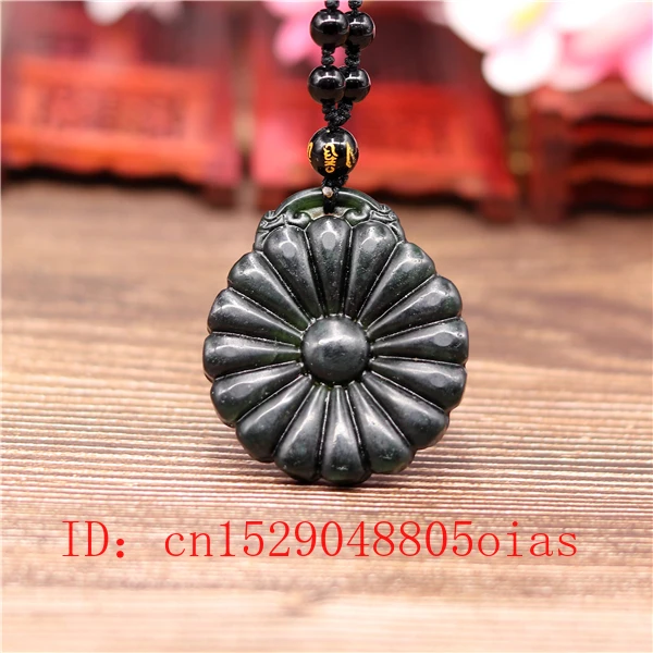 Натуральный черный зеленый китайский Нефритовый Цветок Кулон Бусы Ожерелье Шарм