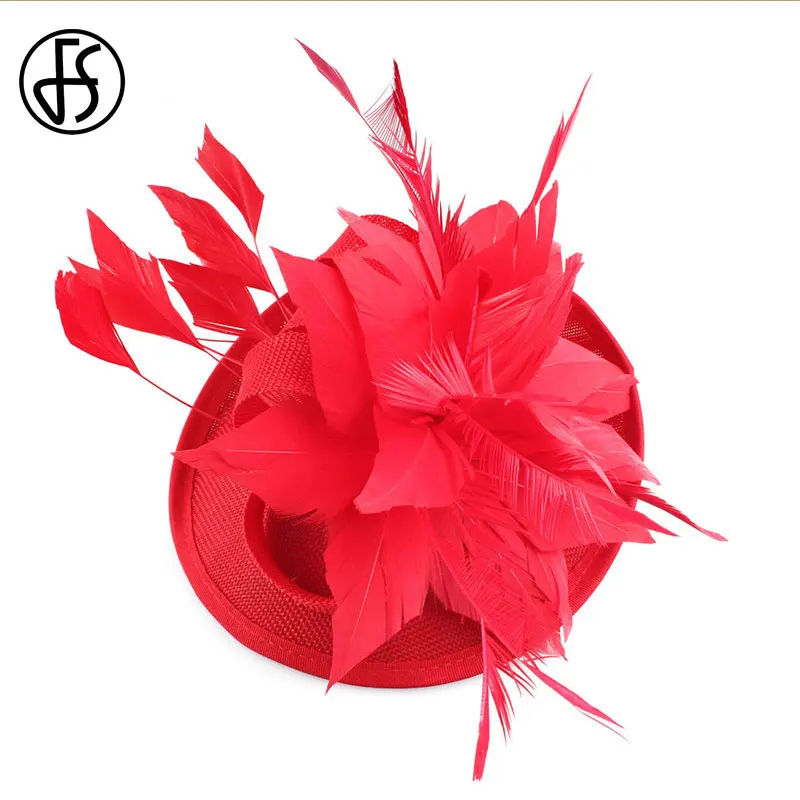 FS для торжественного случая шляпа Для женщин перья розовый Шапки Чай вечерние