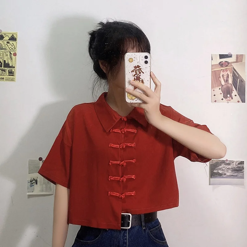 

Chinese Style Clothing Women Summer 2020 Modern Cheongsam Top Solid Color Vintage Harujuku Ethnic Blouse And Top Women FF2905