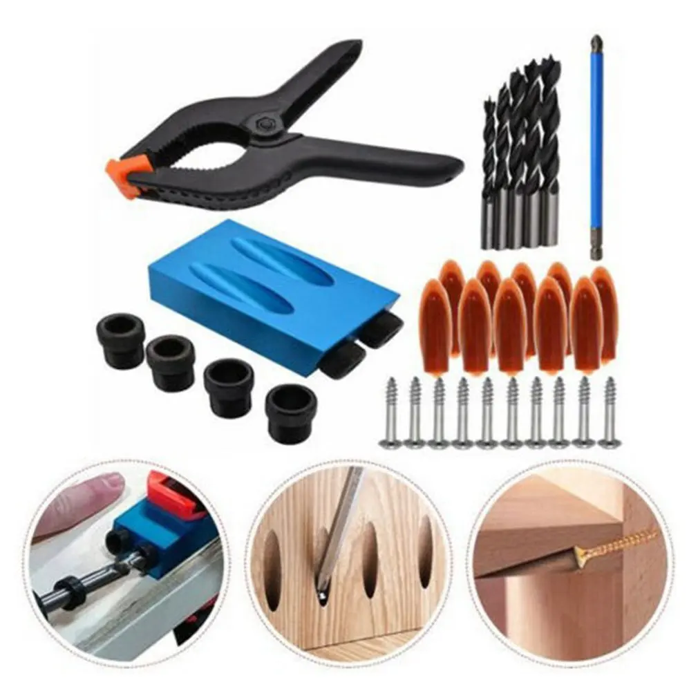 

Woodworking Oblique Hole Locator Drill Bits Pocket Hole Jig Kit Angle Drill Guide Set Hole Puncher DIY Carpentry Tools