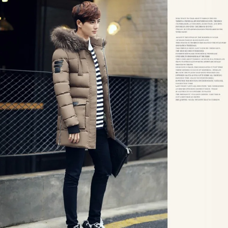 

New hot style men long down cotton-padded jacket teenagers cotton-padded clothes men's coat