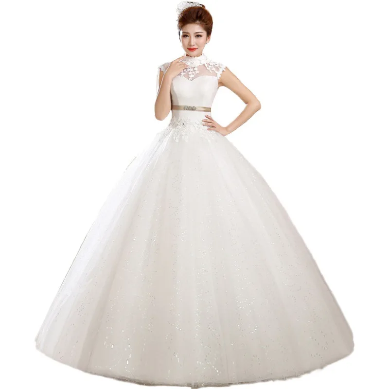 

Factory Direct 2020 New Korean Princess Lace Retro Qi Stand Collar Strap Backless Wedding Dress Cross-Border Supply