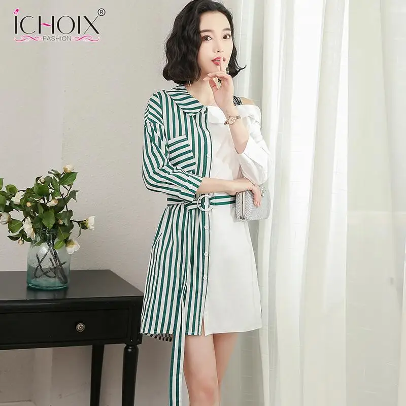 Женское платье-футболка в клетку с круглым вырезом и поясом | Женская одежда