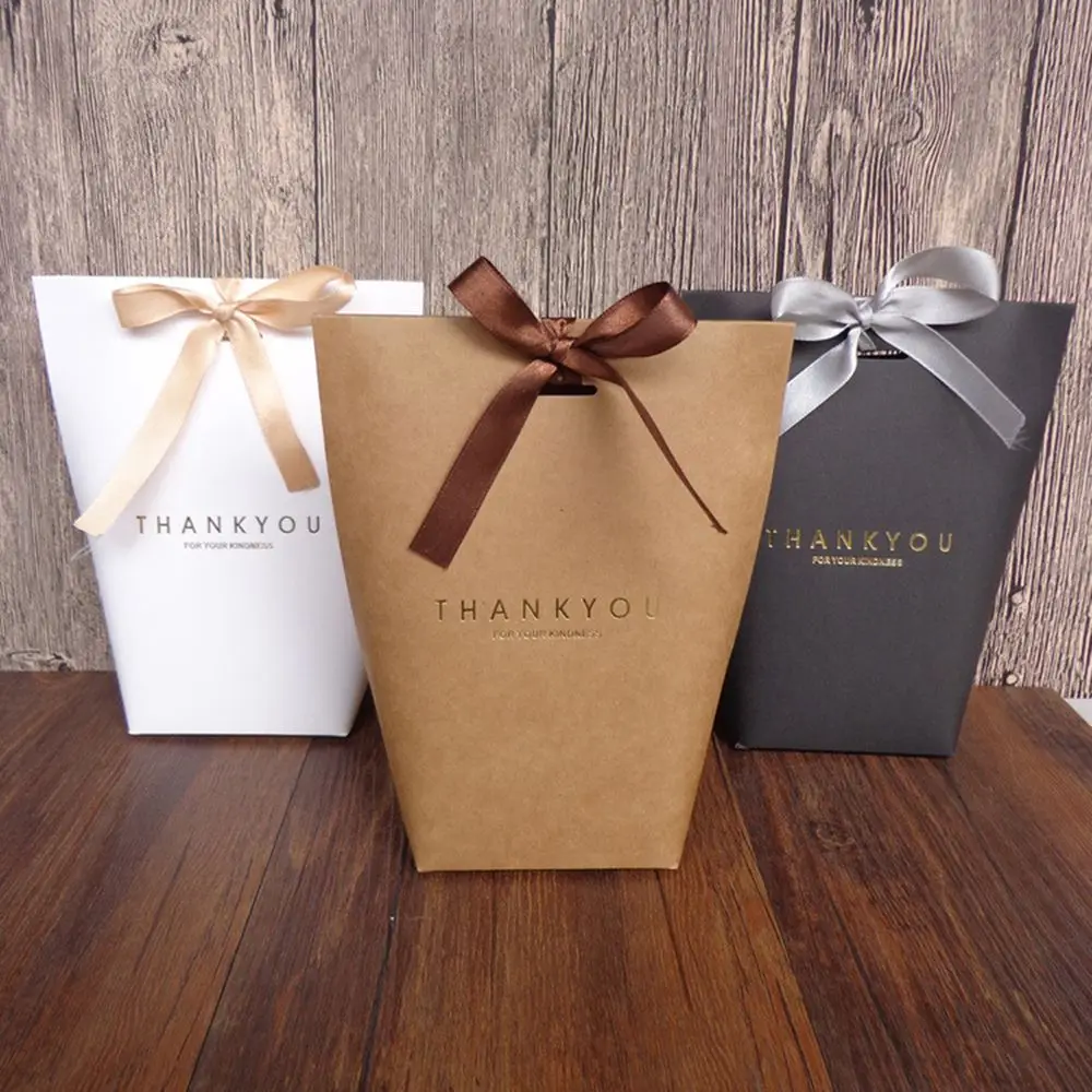 

5pcs Bronzing Thank You Paper Bags Candy Box Wedding Favors Gift Case Birthday Party Kraft Paper Package Wrapping Supplies