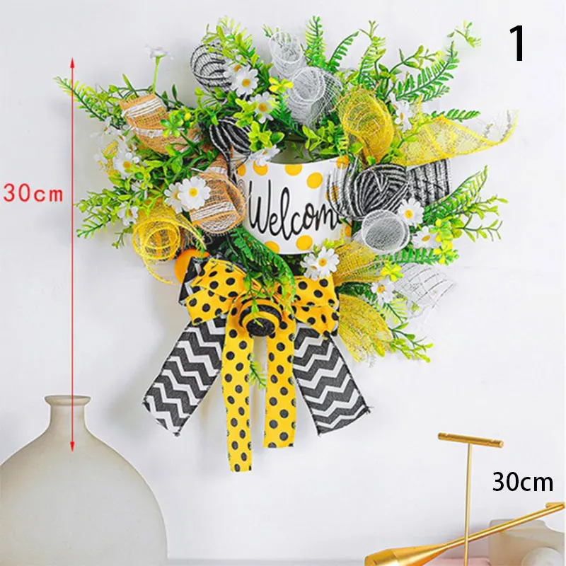 

Bee Festival Decor Simulation Leaf Sunflower Wreath Artificial Garland Hanging