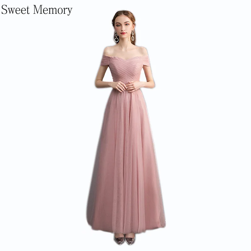 

A090 Custom Made Tulle Pink Grey Long Bridesmaid Dresses Sweet Memory Women Vestidos XS S M L XL XXL XXXL Plus Size Party Dress