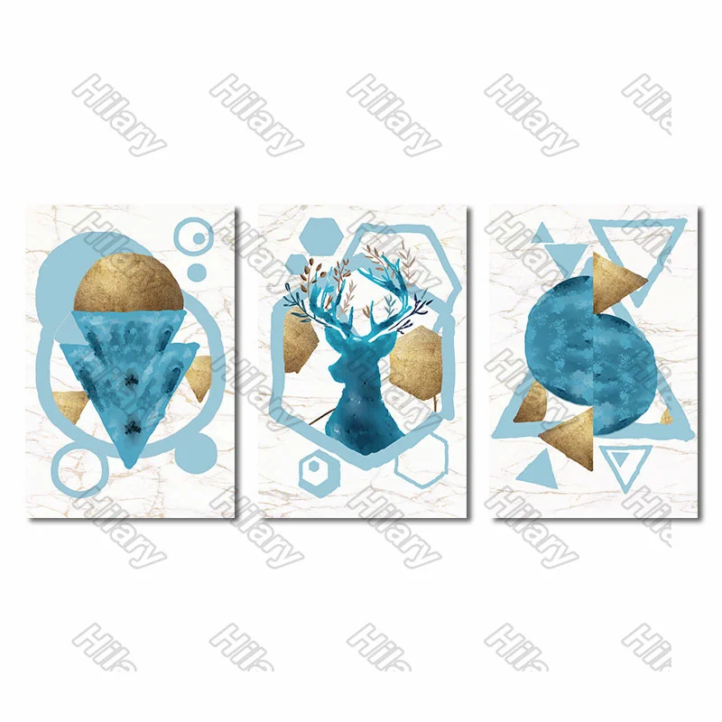 

Posters Abstract Blue Animal Canvas Painting Posters and Prints Wall Art Pictures for Living Room and Bedroom Frameless 3Pcs