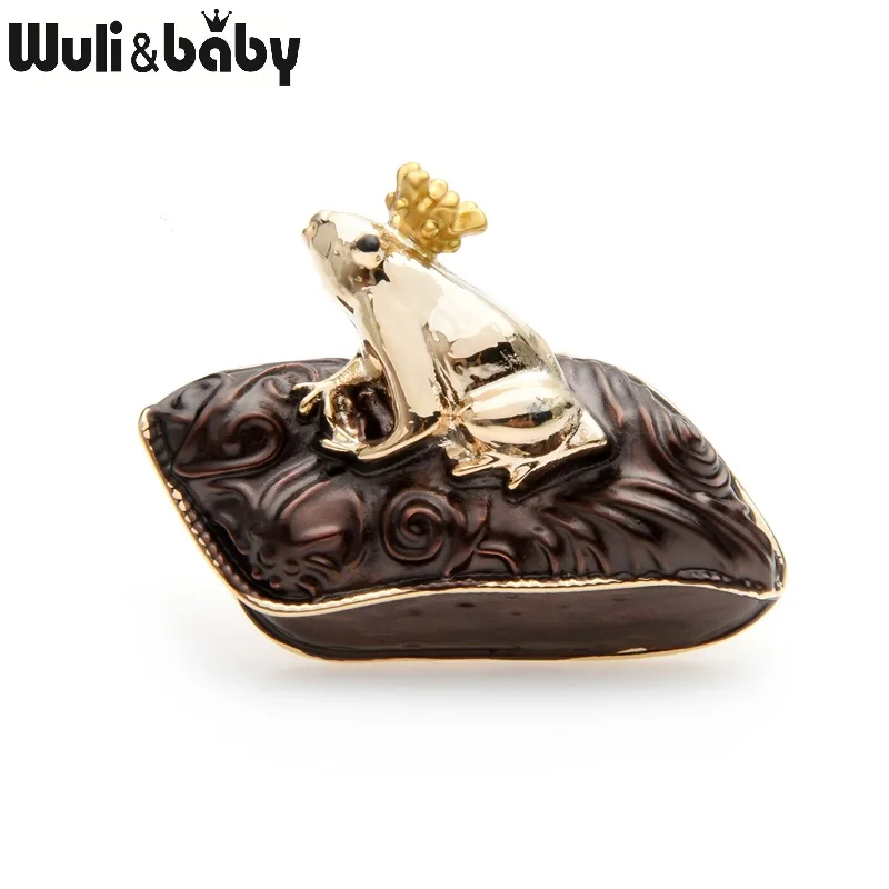 Wuli&baby Lucky Green Capet Prince Броши лягушка для женщин сплав эмаль животное Банкетная, праздничная брошь булавки подарки на год