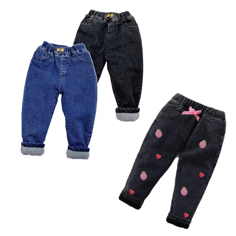 

Baby Girls/Boys Elastic Denim Jeans Simple and Fashion Loose Stretch Long Pants for All Year Round Wear Plus fleece Keep warm