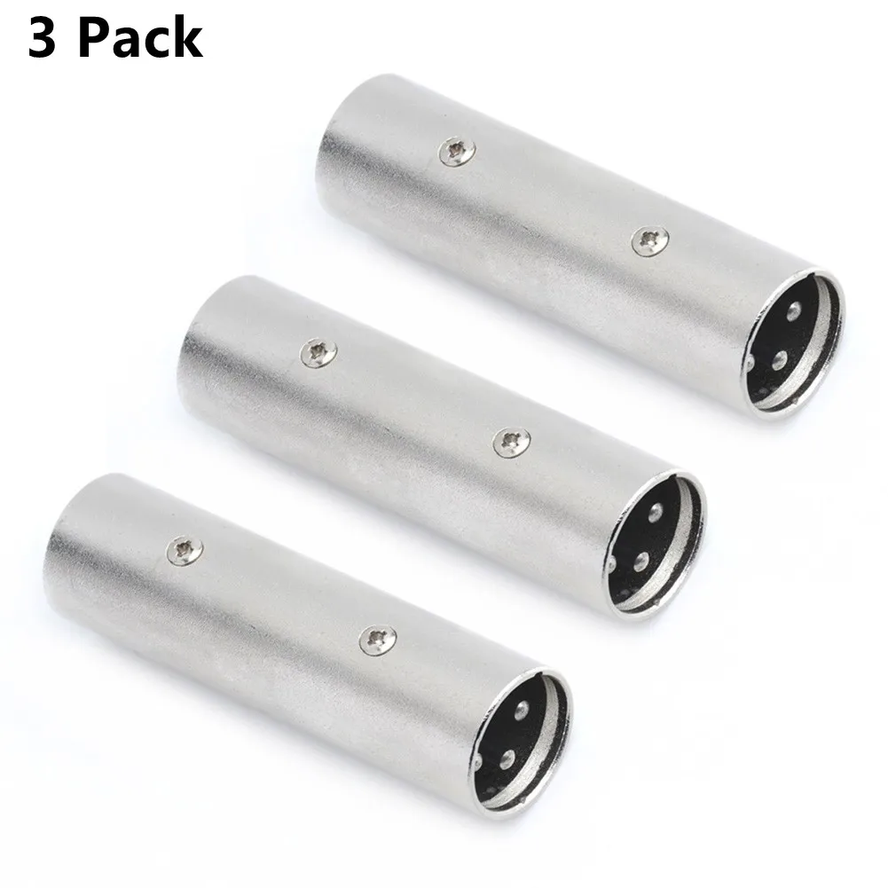 

3X 3-Pin XLR Male To Male Plug Coupler Gender Changer Audio Microphone Adapter Converter Connector For Camcorder DMX Signal