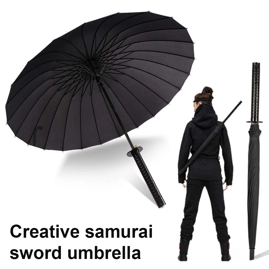 

Креативный Зонт с длинной ручкой, большие ветрозащитные дождевые прямые зонтики в японском стиле, похожие на ниндзя