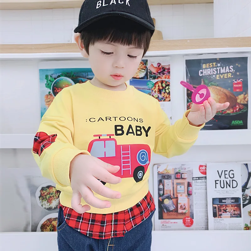 

Baby boy clothes spring and autumn cartoon car cute two-piece cotton round neck sweater boy suit boy clothes 0-4 years baby boy