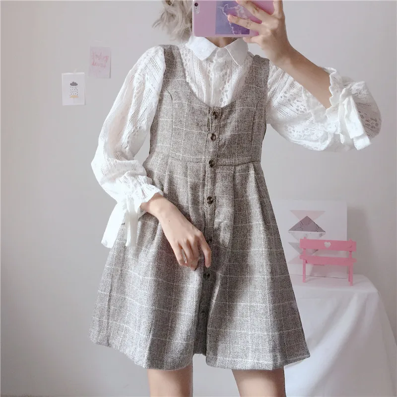 Женский комплект из 2 предметов в японском стиле белая кружевная блузка мори