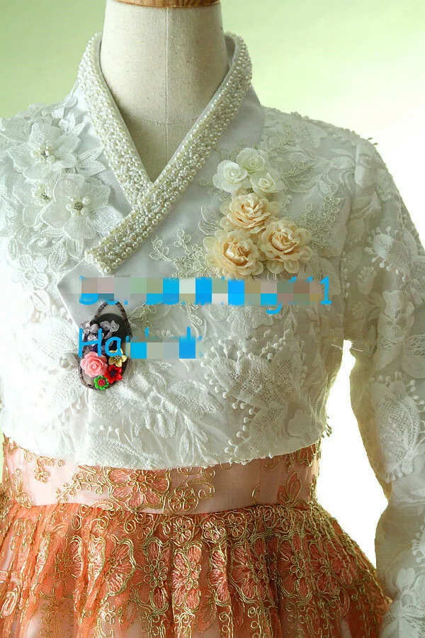 Женское современное платье ханбок на заказ корейское кружевное с высокой талией