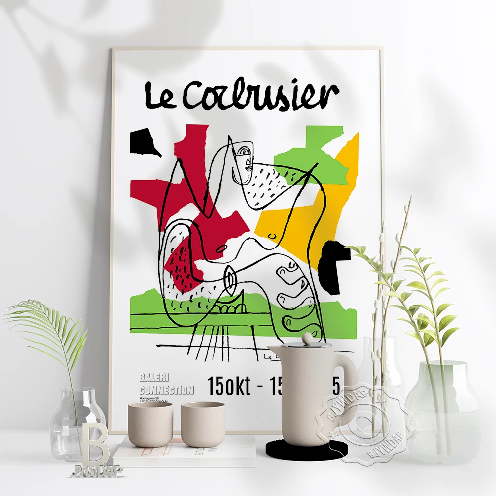 

Le Corbusier Exhibition Art Poster, Corbusier 15okt-15nov 75 Galeri Connection 1975 Canvas Painting, Vintage Swedish Home Decor