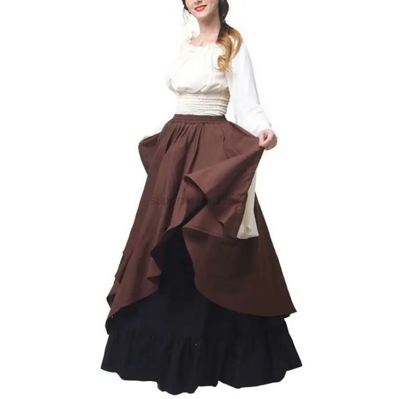 Для женщин средневековый Boho Крестьянская Wench Хеллоуин костюм в стиле Ренессанс