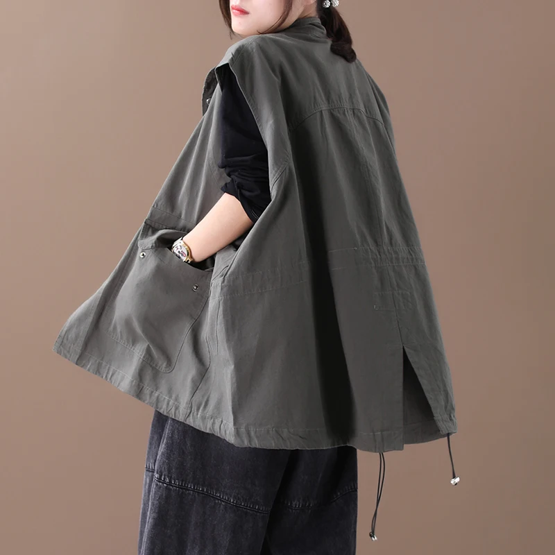 Women vest Autumn Winter Large size Loose Cardigan Coat 2019 New Ladies Fashion Tops Sleeveless pocket Casual jackets | Женская одежда