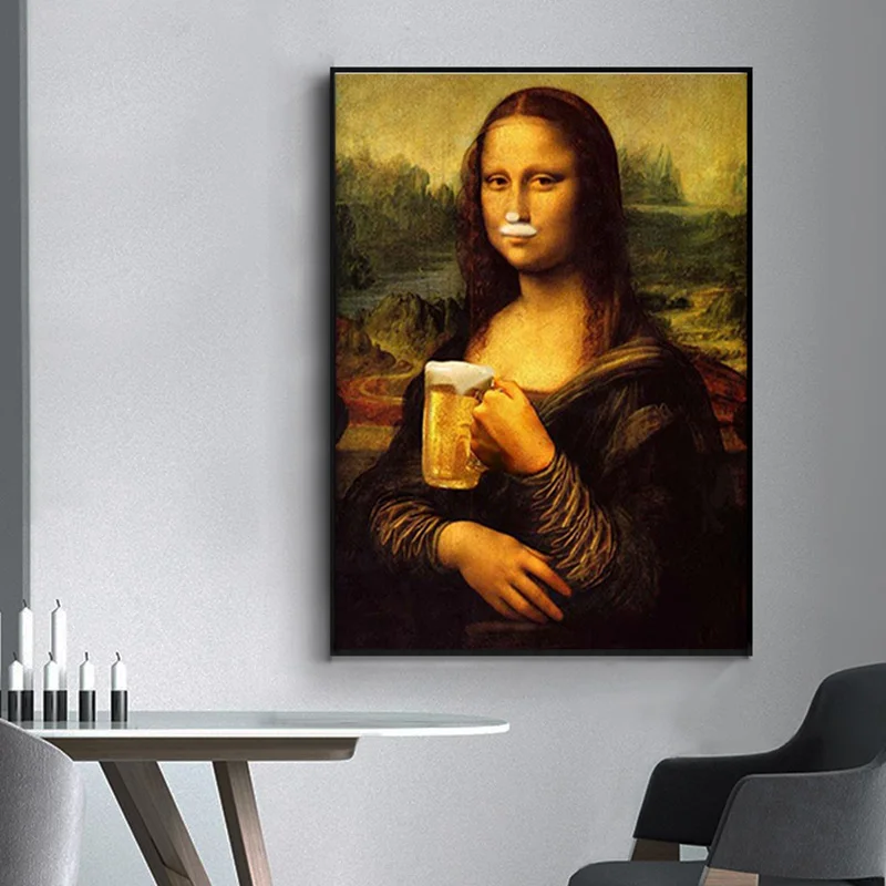 Картина на холсте Мона Лиза Настенная картина с рисунком питьевого пива - Фото №1