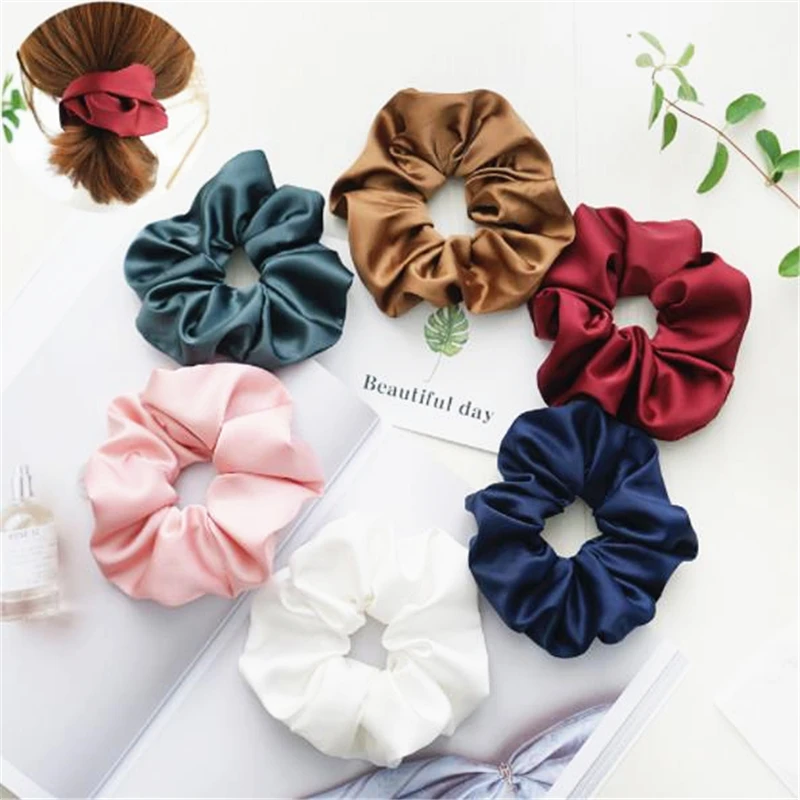 

Elegant Satin Hairband Women Girls Solid Color Hair Scrunchies Ponytail Holder Soft Stretchy Hair Elastic Rope Accessories
