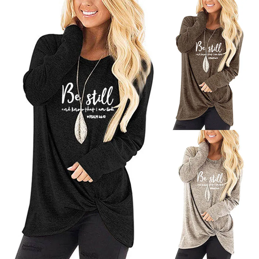 Женская футболка с круглым вырезом свободная длинными рукавами и асимметричным