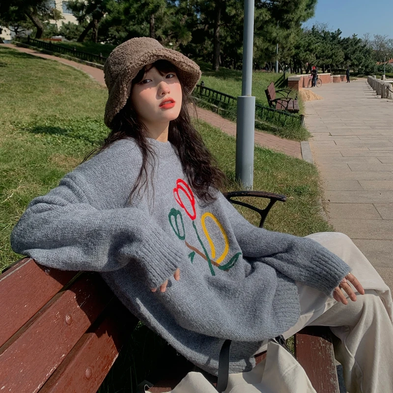 Пуловер Harajpoo Женский трикотажный жаккардовый с круглым вырезом Женская одежда