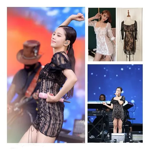 Kpop корейский стиль знаменитости тонкое сексуальное кружевное черное платье для