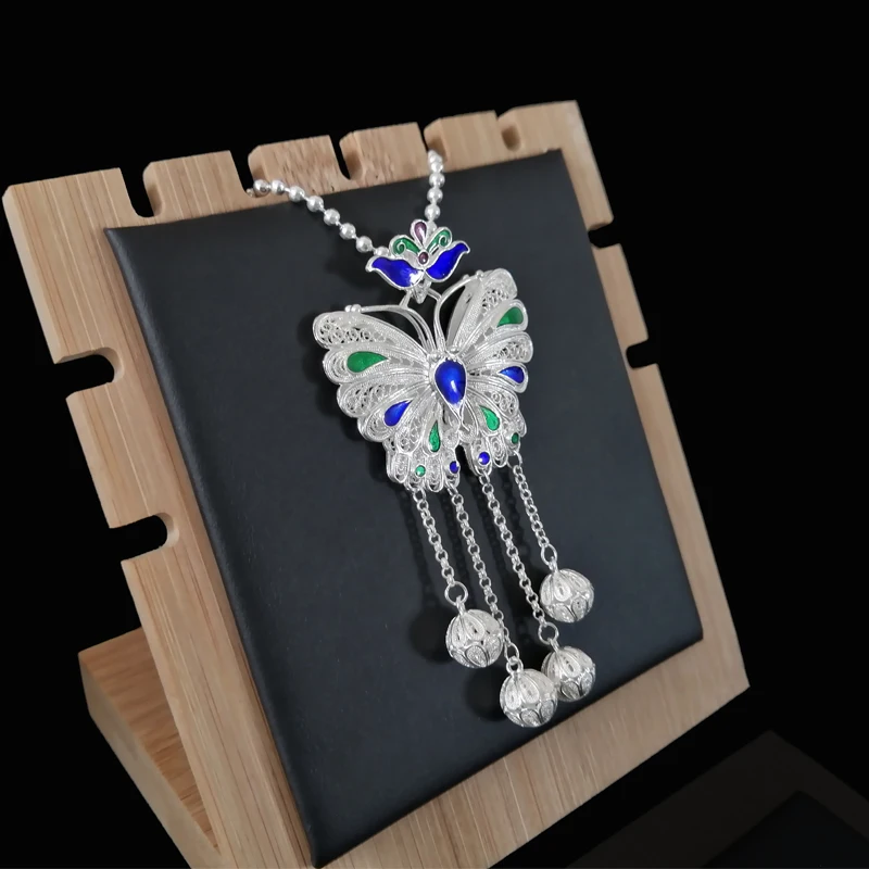 Женский кулон в виде бабочки из серебра 999 пробы с эмалью|Подвески| |