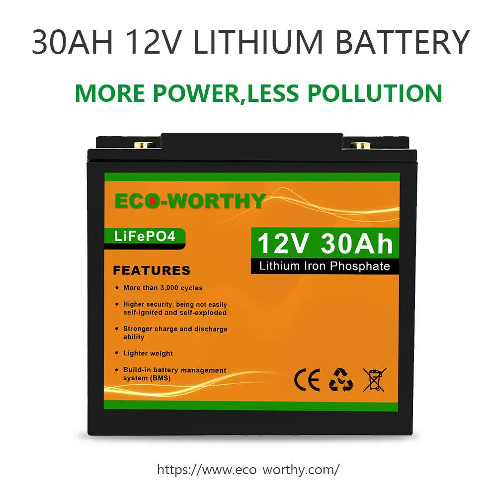 

ECO-WORTHY 12V 20Ah 240Wh / 30Ah 360Wh литий-железо-фосфатных аккумуляторов и Батарея LiFePO4 для Мощность колесных электрические самокатов эхолот троллингово...