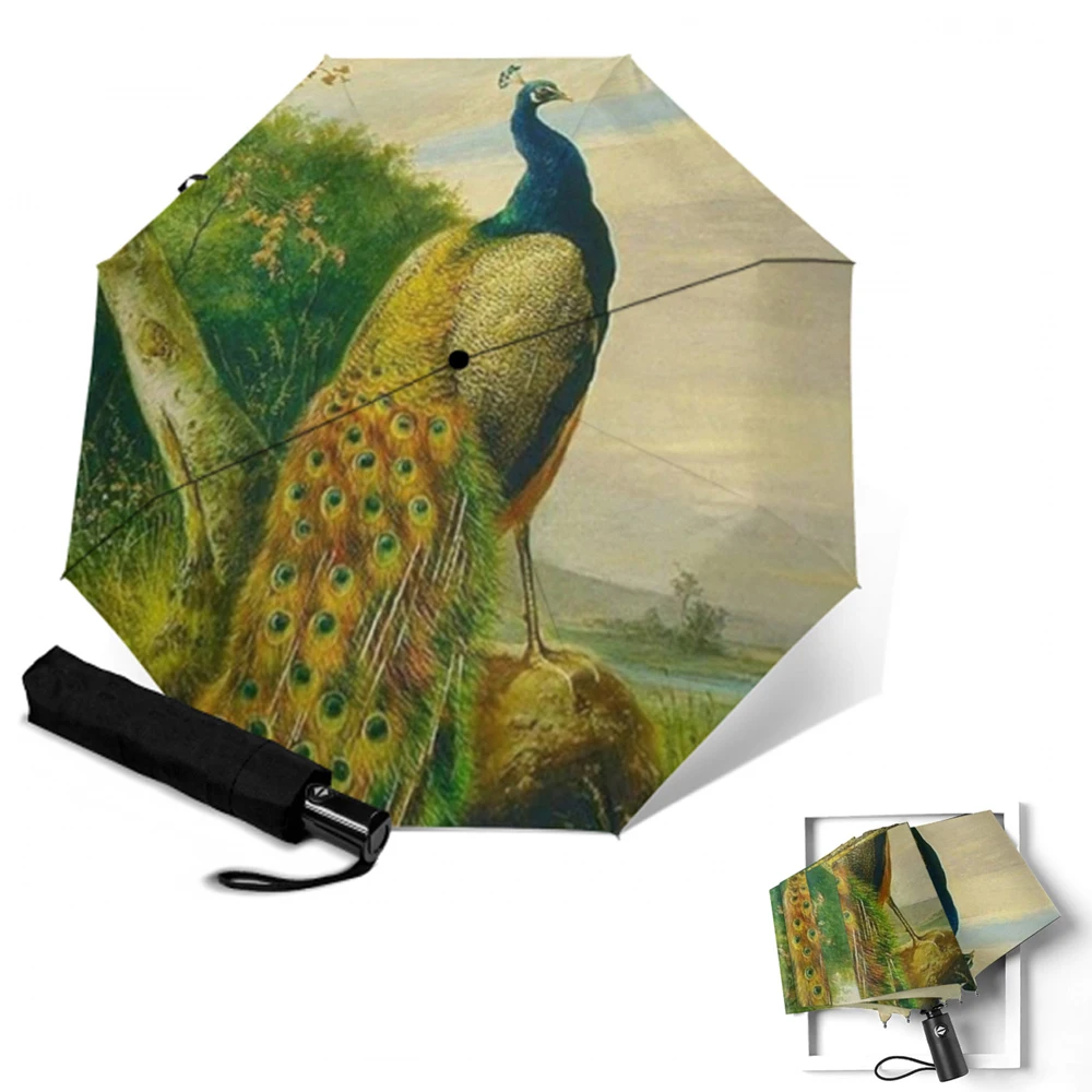 Милый Павлин узор зонтик дождь для женщин ветрозащитный Сверхлегкий компактный