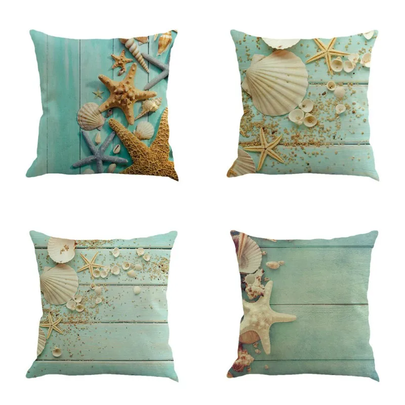 Пляжный чехол для подушки с изображением морской звезды раковины голубого