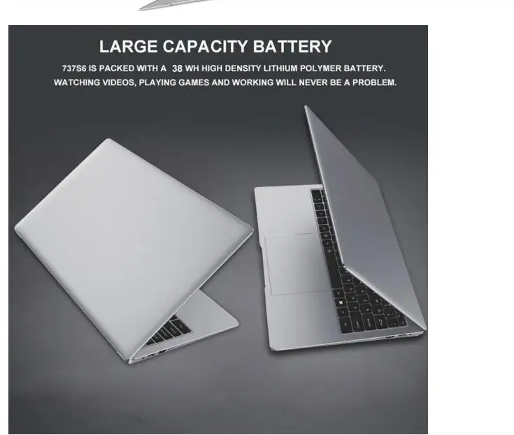 Portable laptop 15.6 Inch 4GB+64GB Laptop Activated Camera WIFI  Notebook 6000mah Battery Durable  EU Plug silver