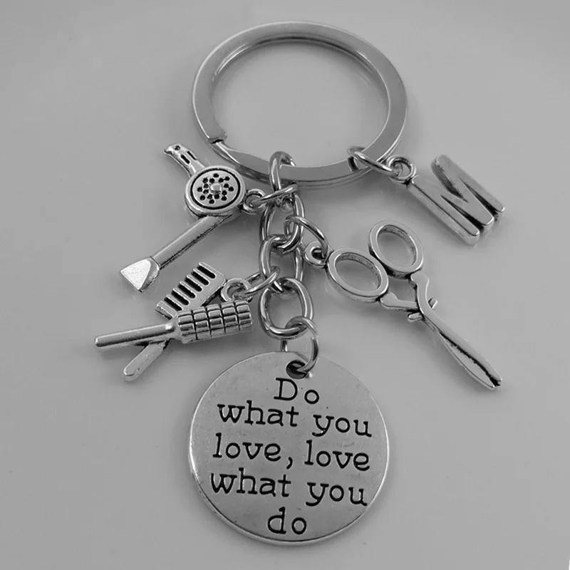 А-Я Буква Парикмахерский Брелок с Гребнем, Феном, Ножницами и Кольцом из Сплава для Ключей Мужчинам и Женщинам, Аксессуары для Парикмахеров, Подарок.