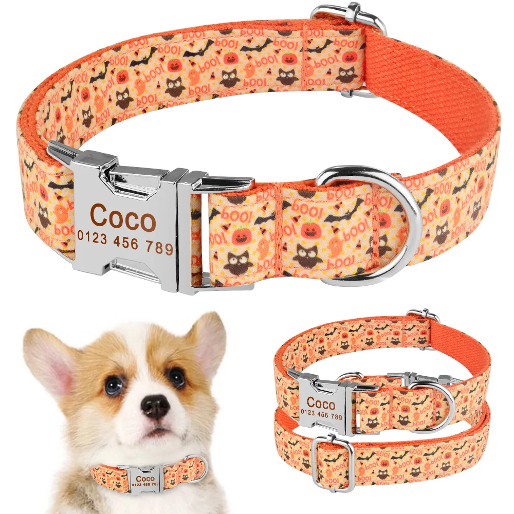 

Personalized Dog Collar Floral Nylon Small Large Pet Free Engraved Name ID XS-L