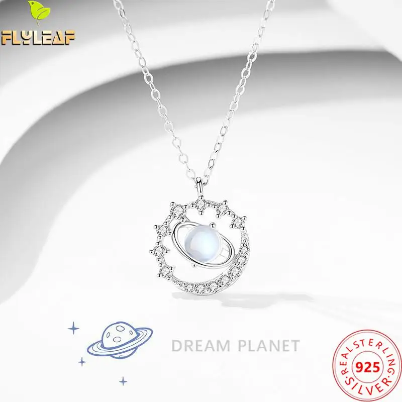

Moonstone 100% 925 Sterling Silver Necklace For Women Dream Planet Moon Zircon Necklaces & Pendants Fashion Chain Fine Jewelry